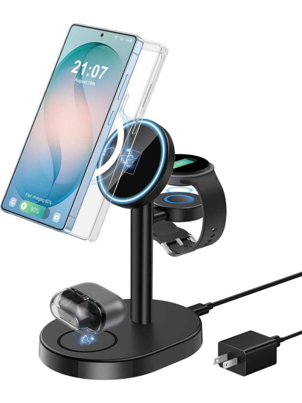 3-in-1 Wireless Charger for Smartphones, 15W Fast Charging, Compatible with